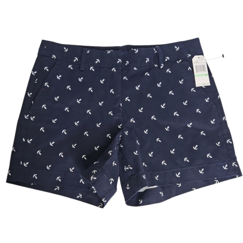 Nautica Women's Navy White Anchor Nautical Chino Shorts Size 8 NEW